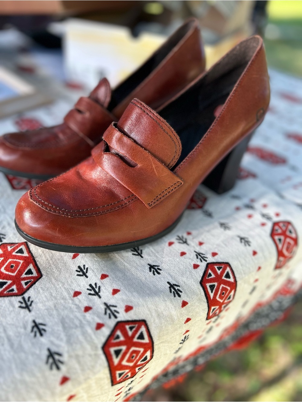 Born Women's Red-Brown Leather Penny Loafers